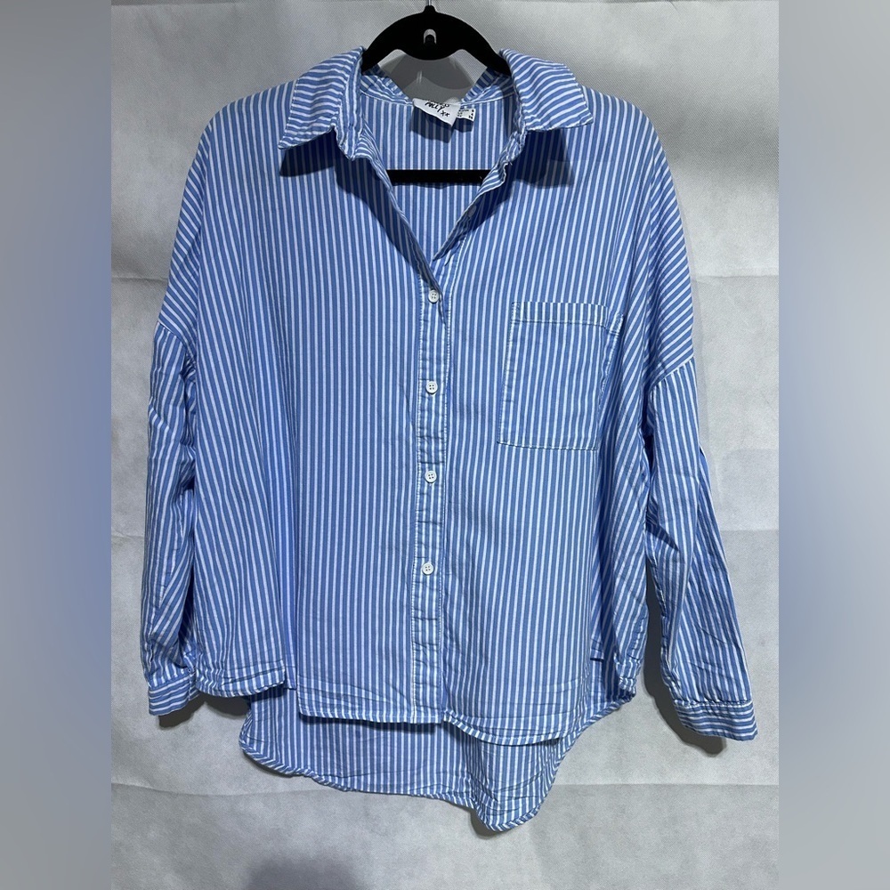 Princess Polly Button Down Shirt Women's US 4 UK 8 Stripes Office Oversized Blue